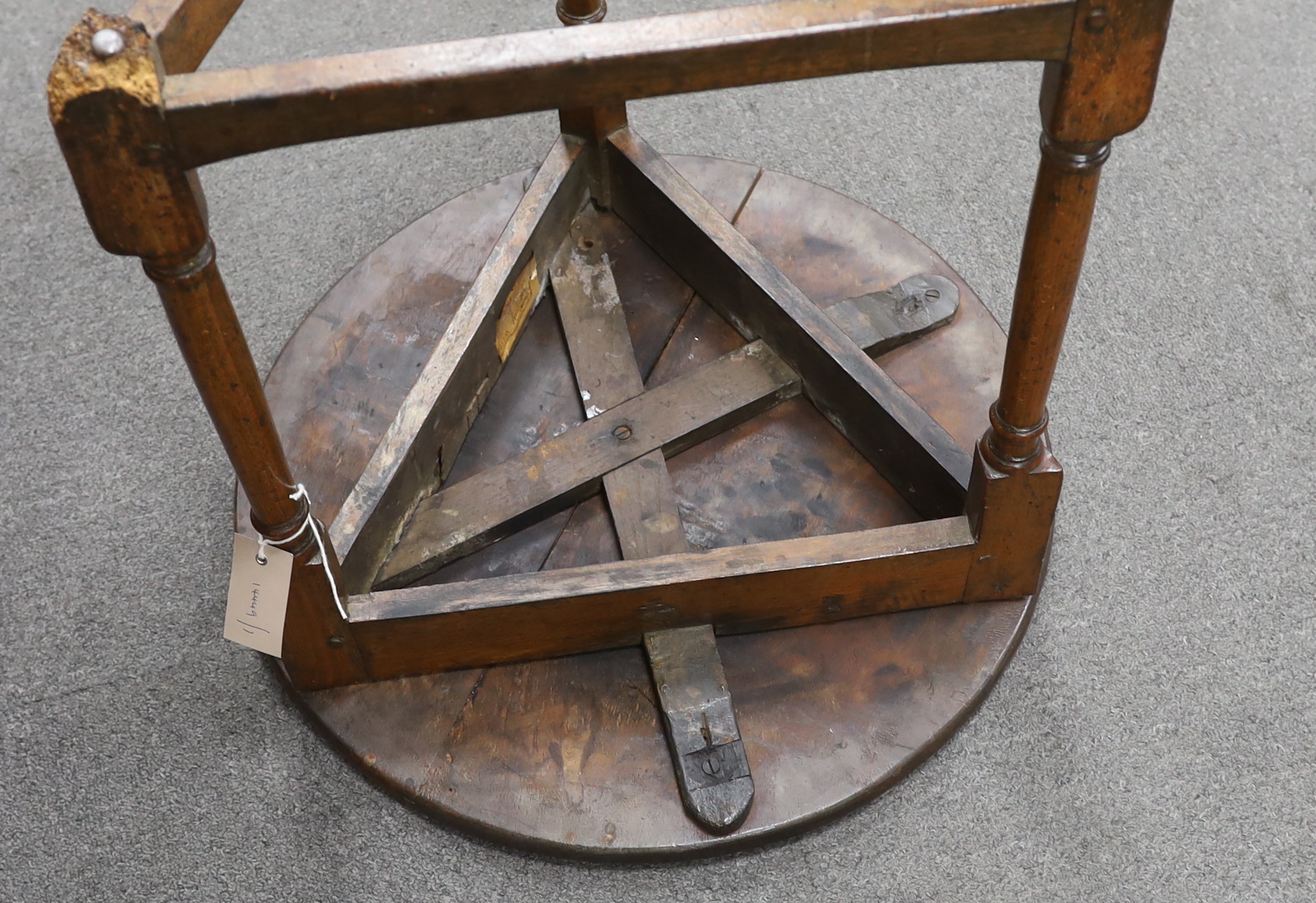 A 19th century fruitwood cricket table, diameter 53cm, height 56cm